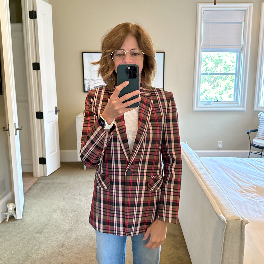SANDRO Salima Single Button Plaid Blazer S Sandro