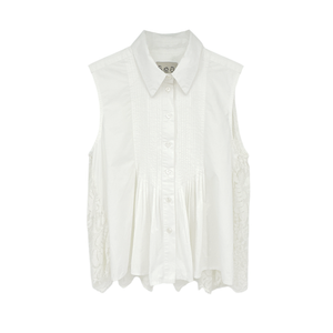 SEA New York Lace Back Button Down Blouse in Milky White 8|M