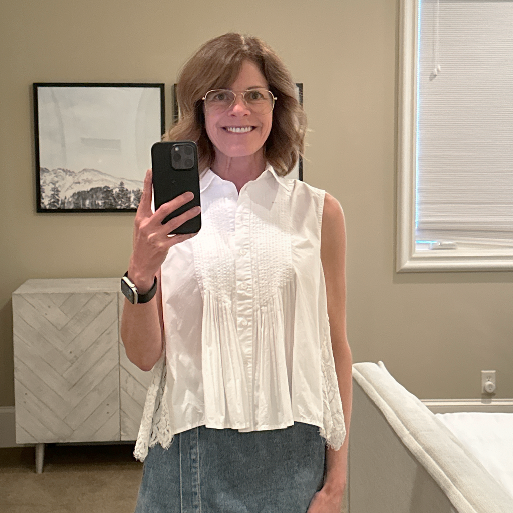 SEA New York Lace Back Button Down Blouse in Milky White 8|M Sea New York