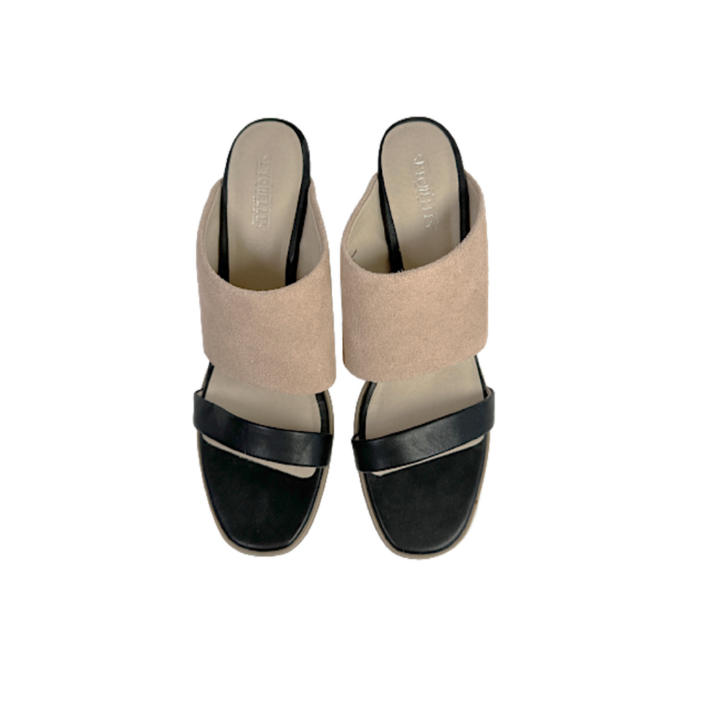 SEYCHELLES Lyra Black and Nude Leather Mules 6.5 Seychelles
