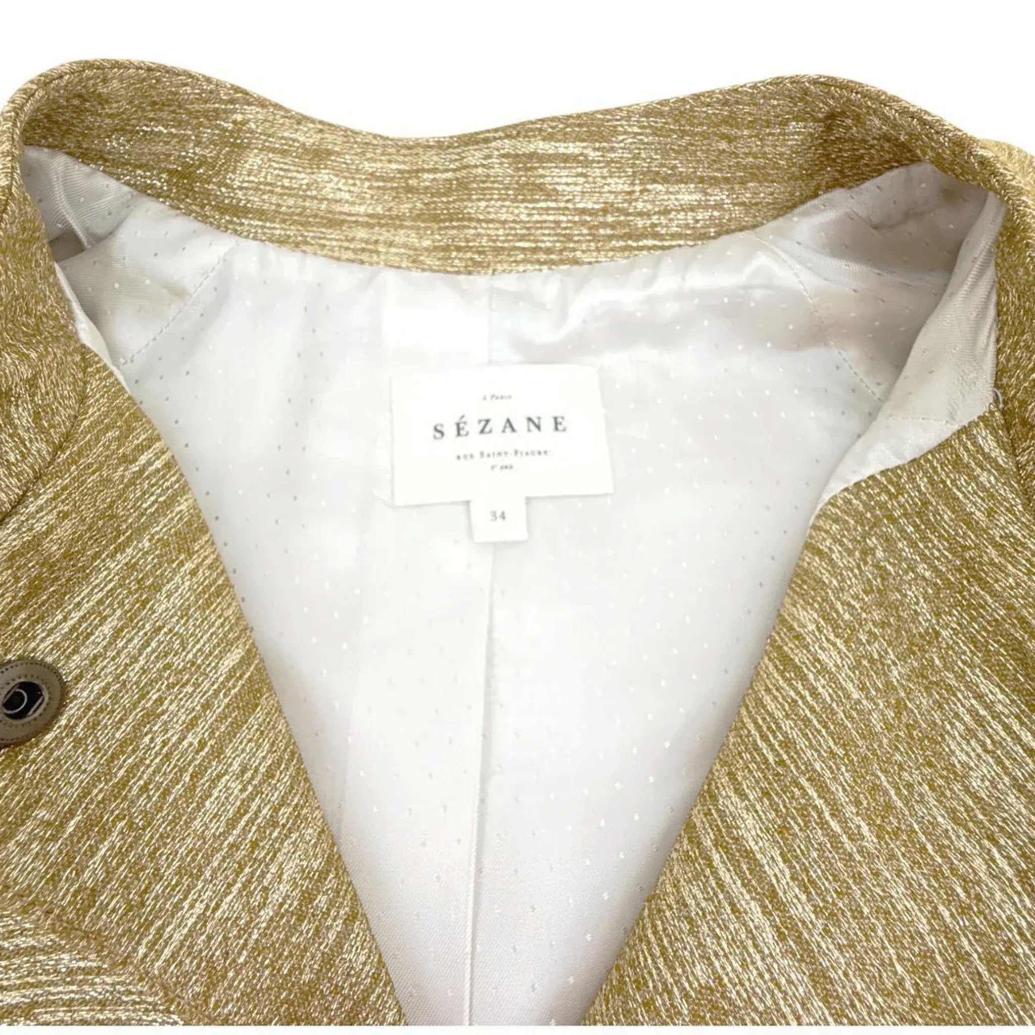 SEZANE Archie Jacket in Gold Viscose FR34|XS Sézane