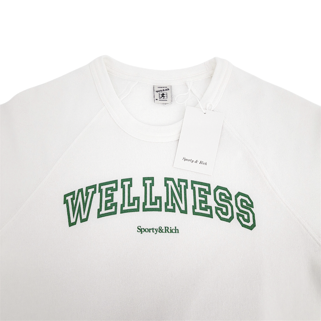 SPORTY & RICH Wellness Ivy Short Sleeve Soft Crewneck in White/Verde M Sporty & Rich