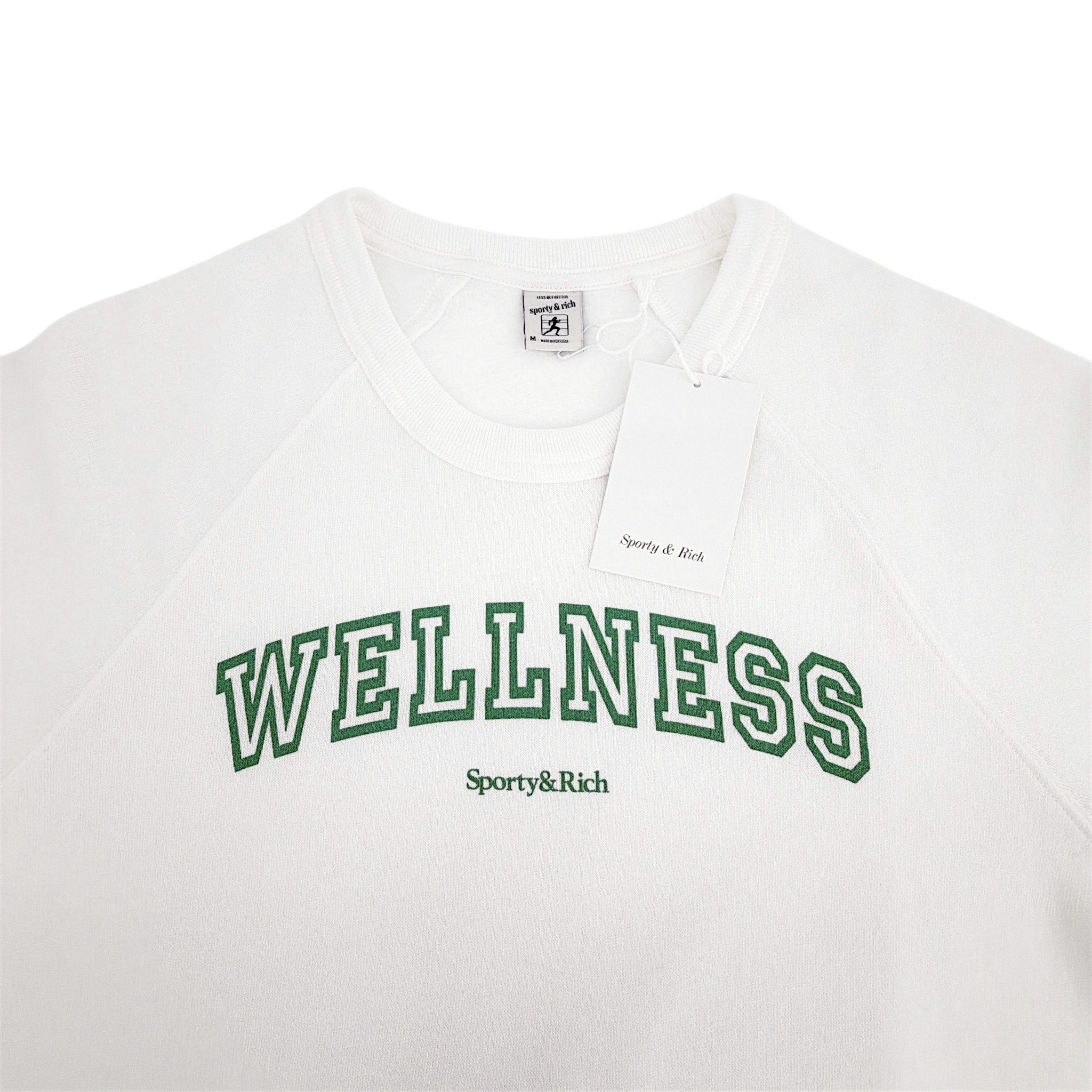 SPORTY & RICH Wellness Ivy Short Sleeve Soft Crewneck in White/Verde M Sporty & Rich