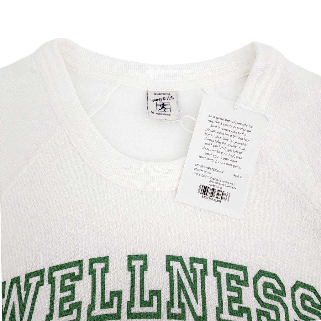 SPORTY & RICH Wellness Ivy Short Sleeve Soft Crewneck in White/Verde M Sporty & Rich
