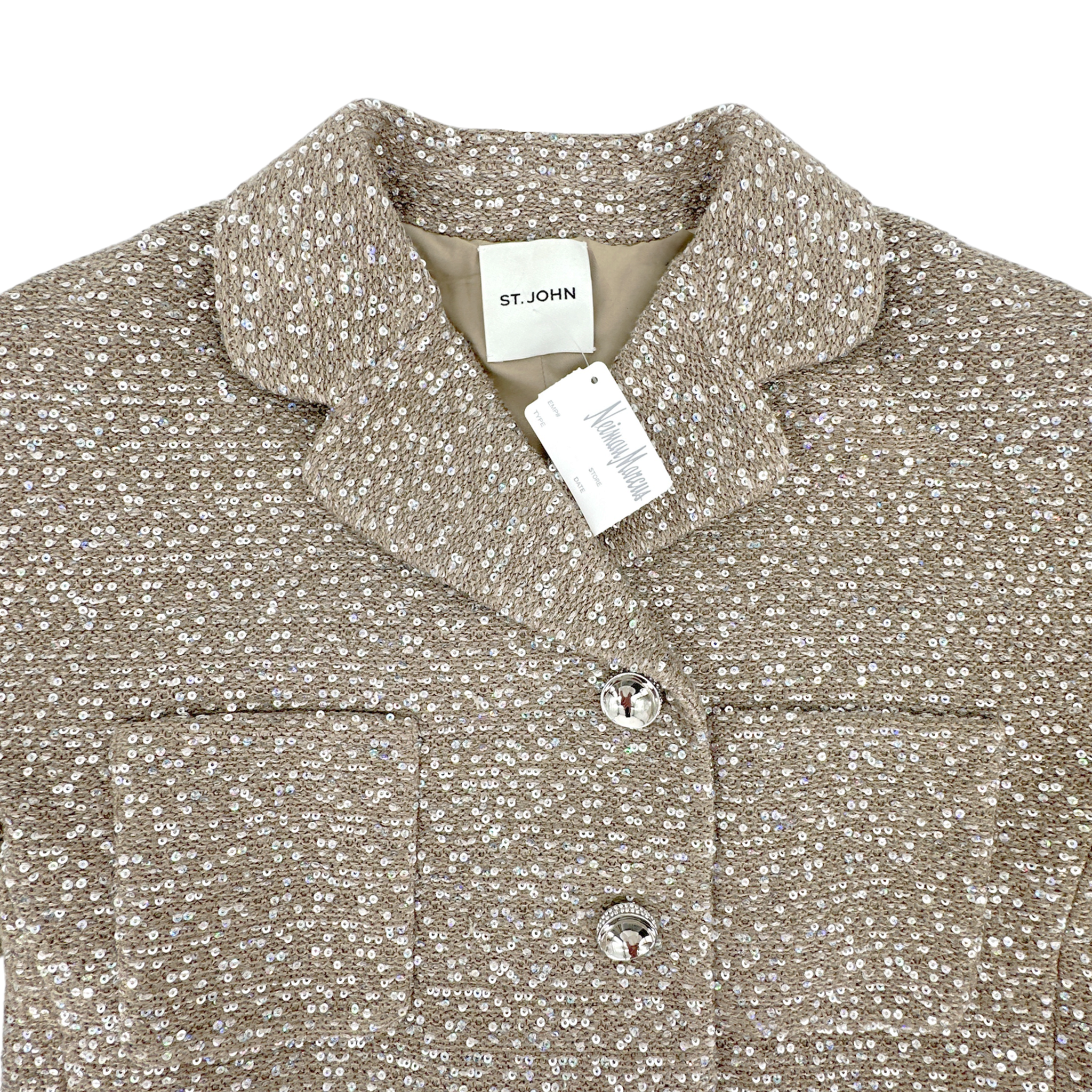 ST. JOHN Textured Sequin Knit Collared Jacket 4|S St. John
