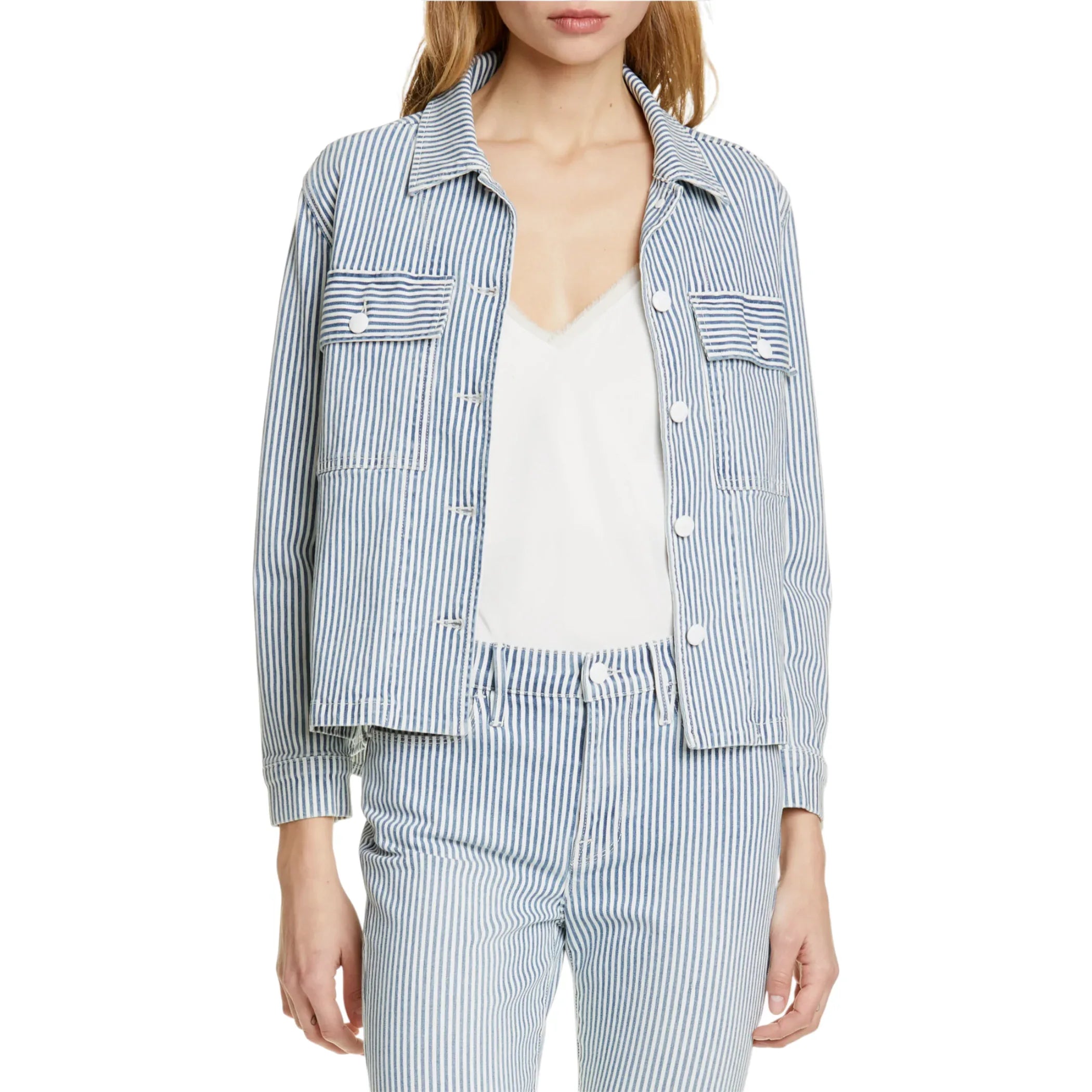 FRAME Engineer Striped Denim Shirt Jacket XS - flyKAMP