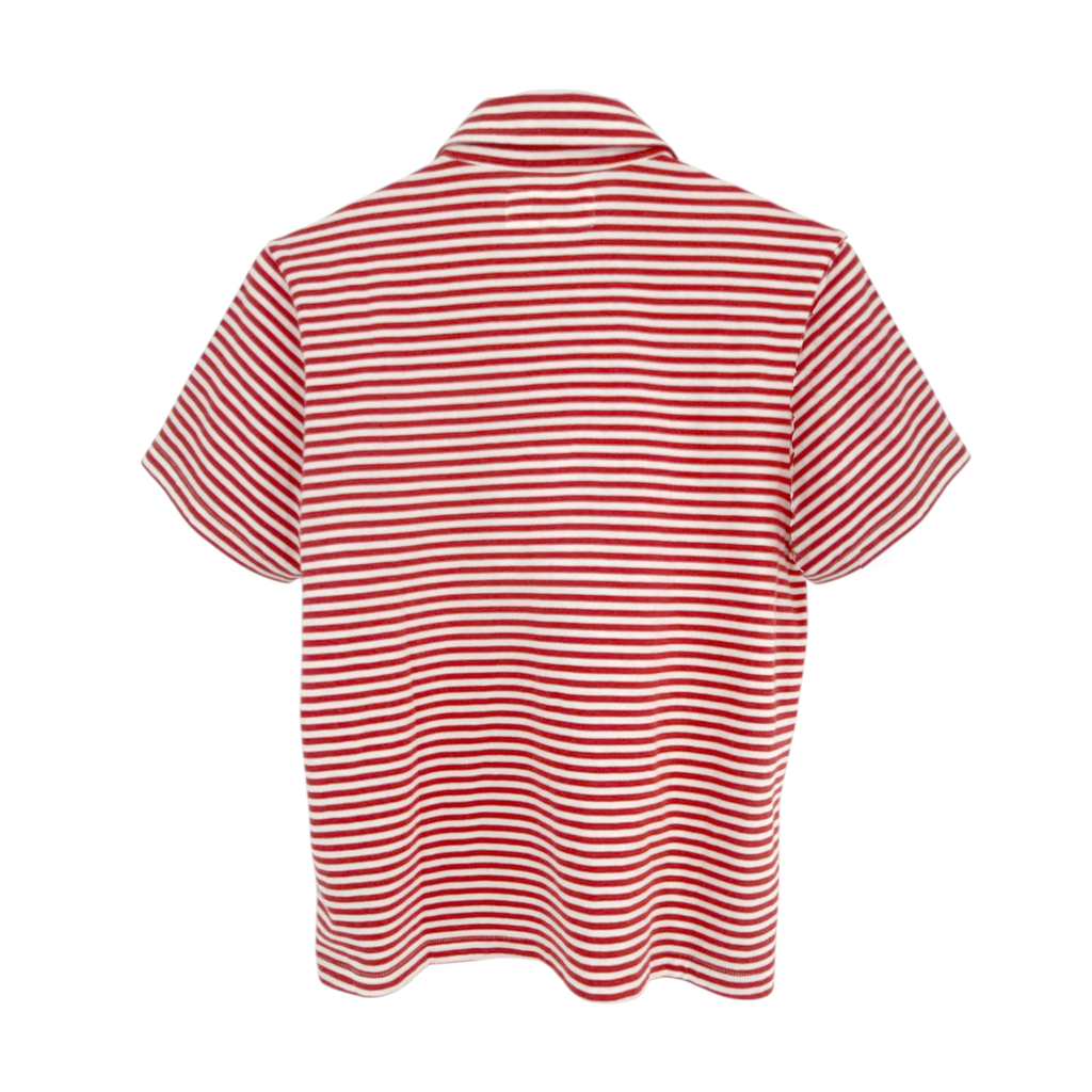 THE GREAT. The Lacrosse Polo. In Sun Cherry Stripe 0|XS The Great.