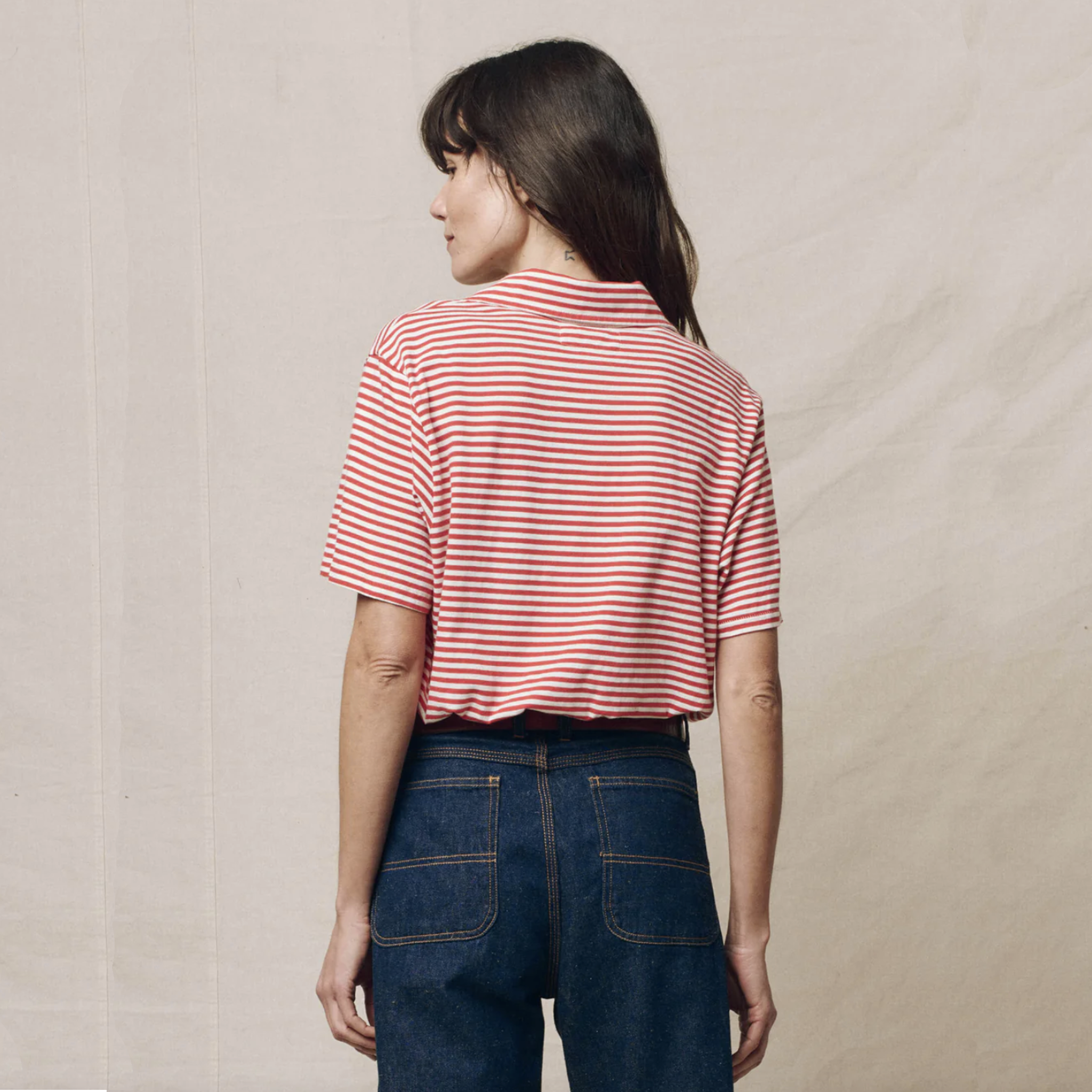 THE GREAT. The Lacrosse Polo. In Sun Cherry Stripe 0|XS The Great.