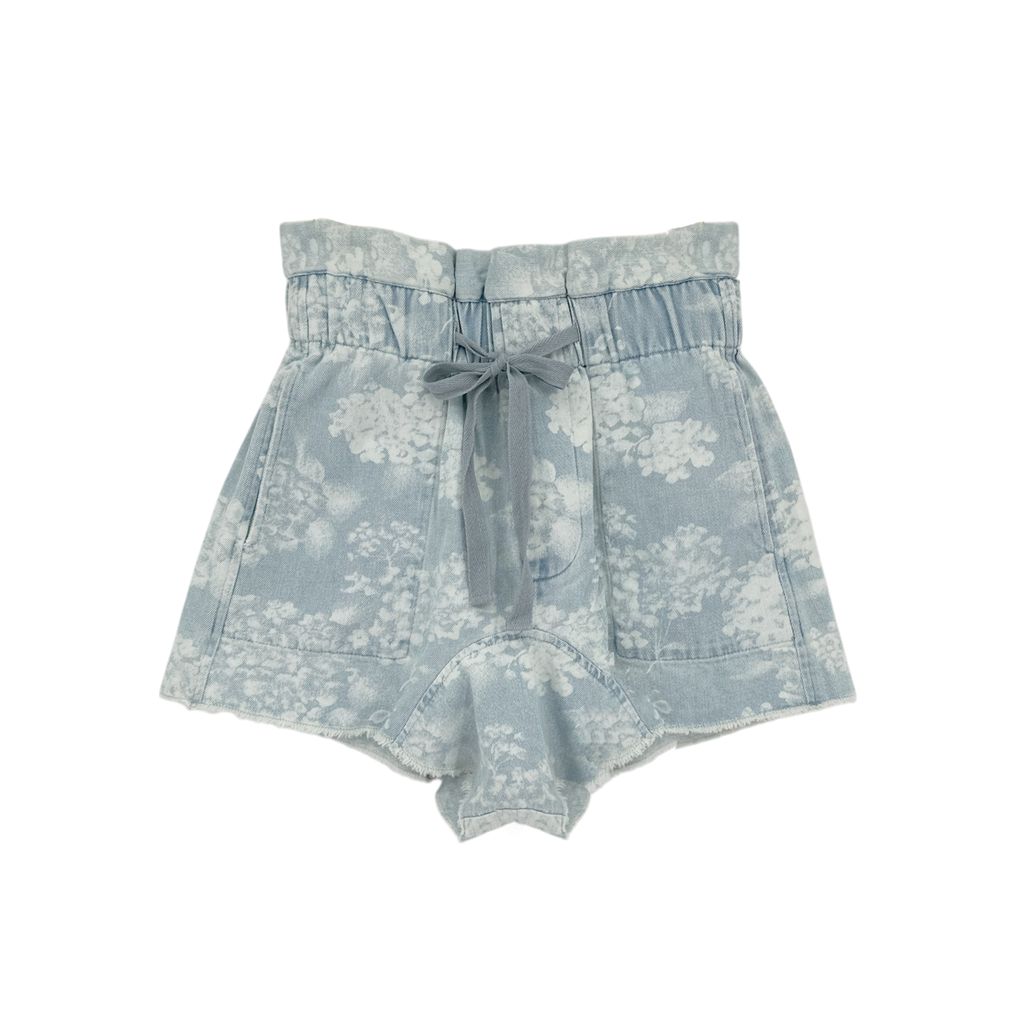 THE GREAT. The Midland Frayed Shorts in Blue Floral 0|XS The Great.