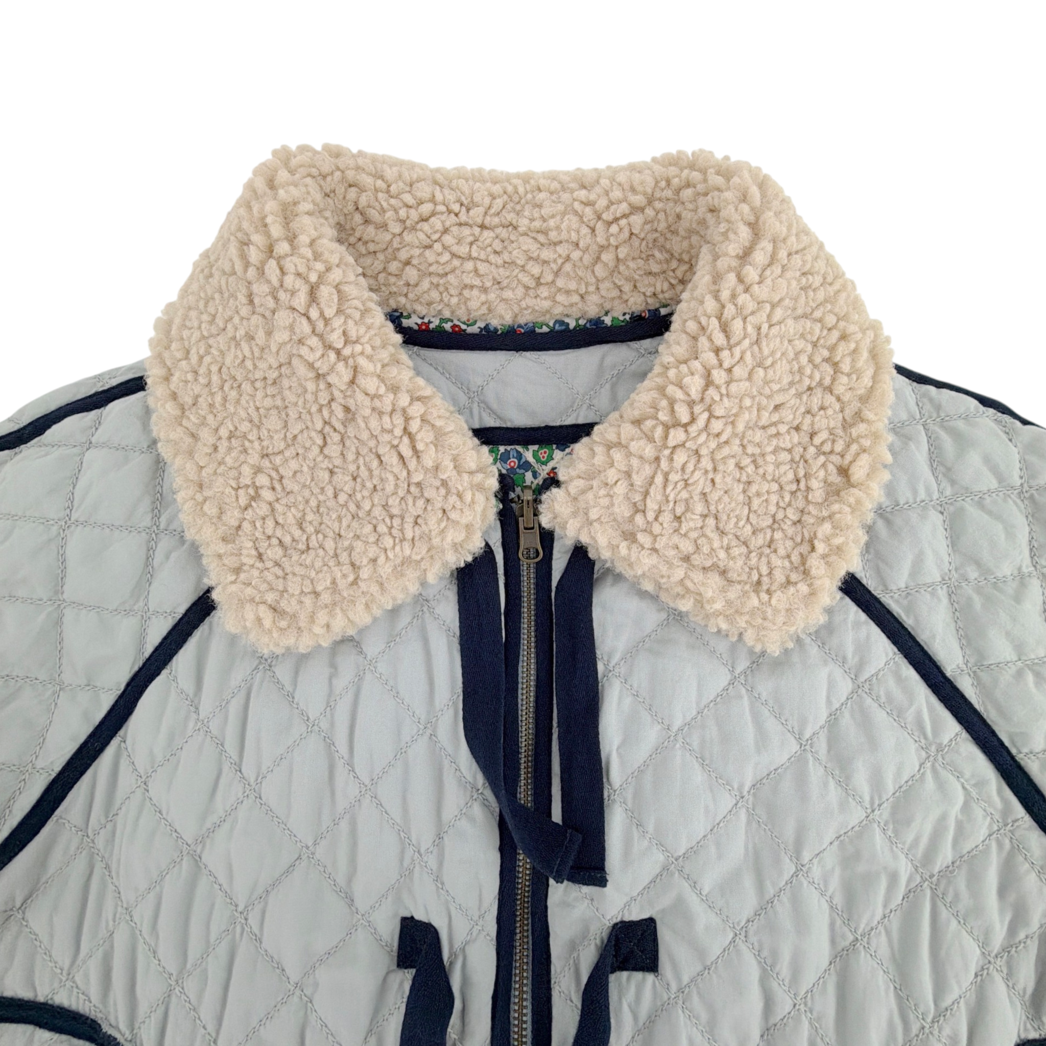 THE GREAT. The Short Quilted Reversible Jacket in Stone Blue 0|XS The Great.