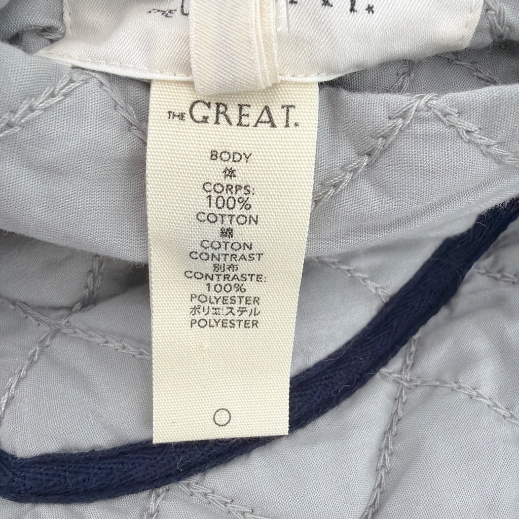 THE GREAT. The Short Quilted Reversible Jacket in Stone Blue 0|XS The Great.