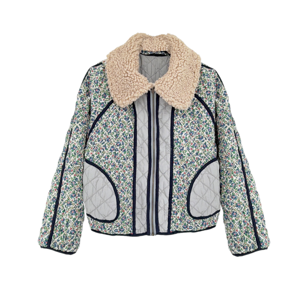 THE GREAT. The Short Quilted Reversible Jacket in Stone Blue 0|XS The Great.