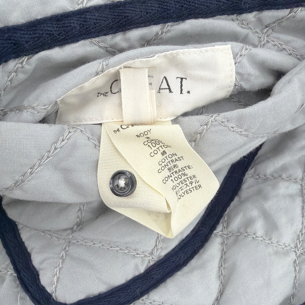 THE GREAT. The Short Quilted Reversible Jacket in Stone Blue 0|XS The Great.