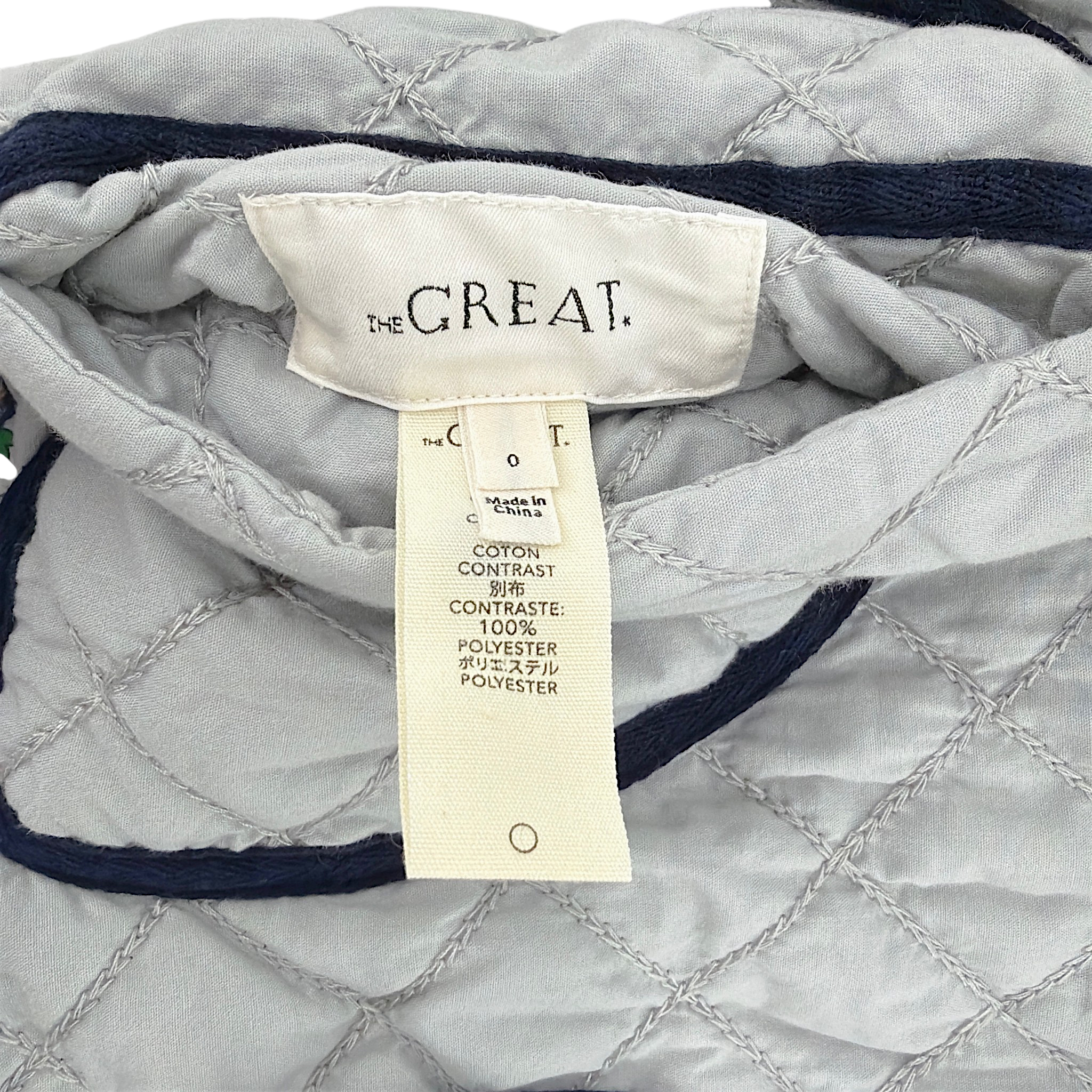 THE GREAT. The Short Quilted Reversible Jacket in Stone Blue 0|XS The Great.