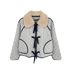 THE GREAT. The Short Quilted Reversible Jacket in Stone Blue 0|XS