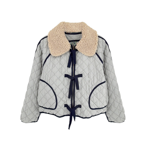 THE GREAT. The Short Quilted Reversible Jacket in Stone Blue 0|XS The Great.
