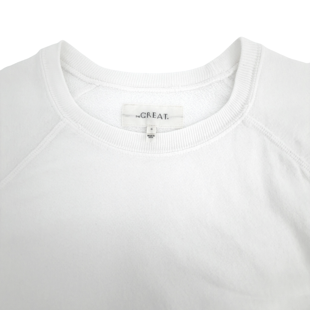 THE GREAT. The Short Sleeve Sweatshirt in True White 0|XS The Great.