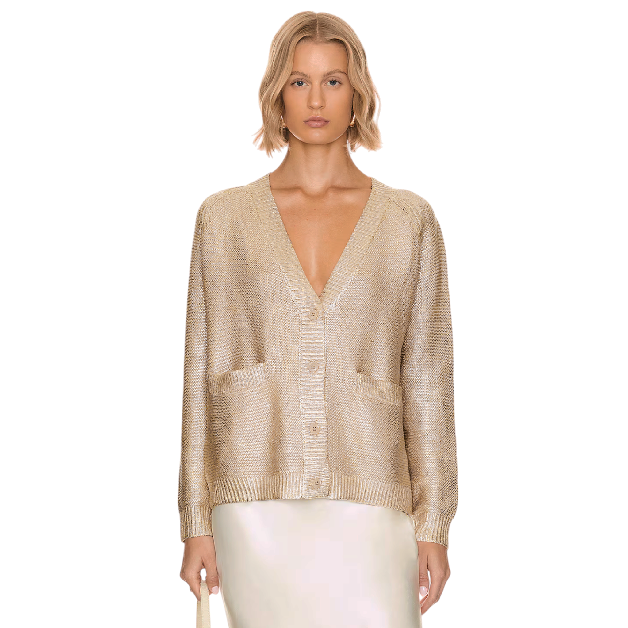 THE GREAT. The Varsity Cardigan Gold Shimmer 0|XS The Great.