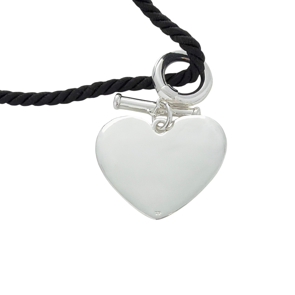 TIMELESS PEARLY Black Cord Necklace with Silver Heart Timeless Pearly