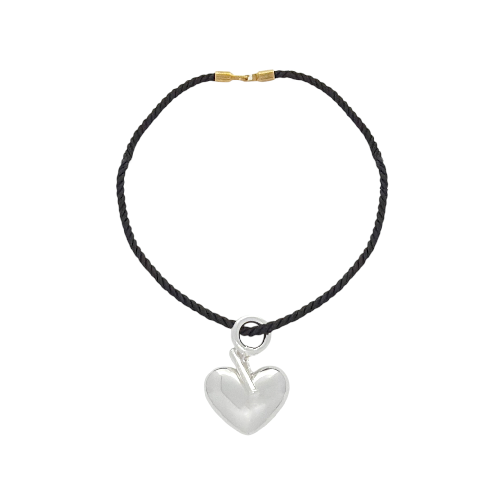 TIMELESS PEARLY Black Cord Necklace with Silver Heart Timeless Pearly