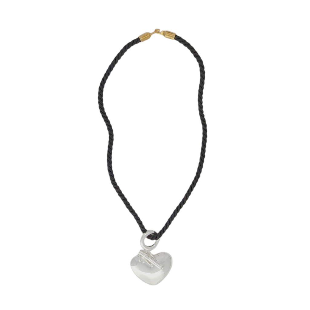 TIMELESS PEARLY Black Cord Necklace with Silver Heart Timeless Pearly