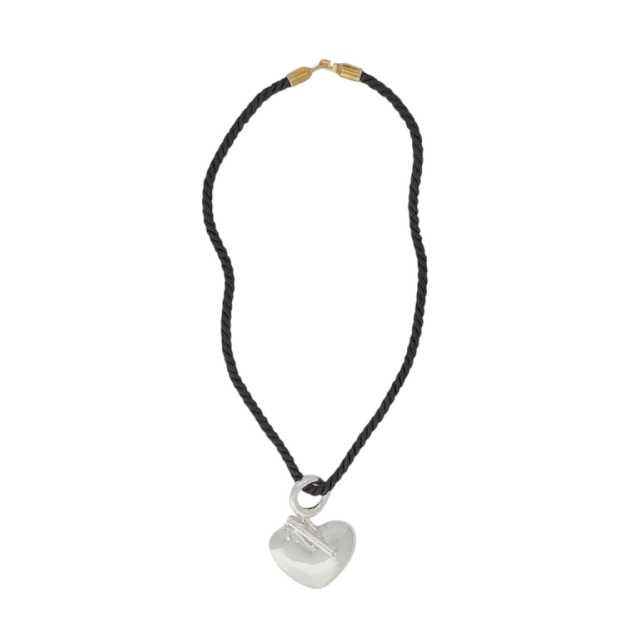 TIMELESS PEARLY Black Cord Necklace with Silver Heart Timeless Pearly