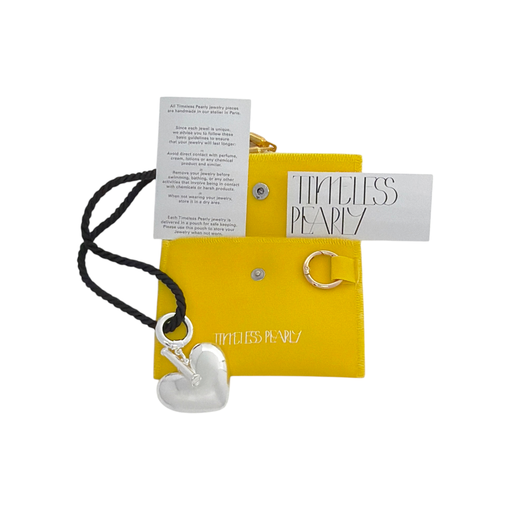 TIMELESS PEARLY Black Cord Necklace with Silver Heart Timeless Pearly