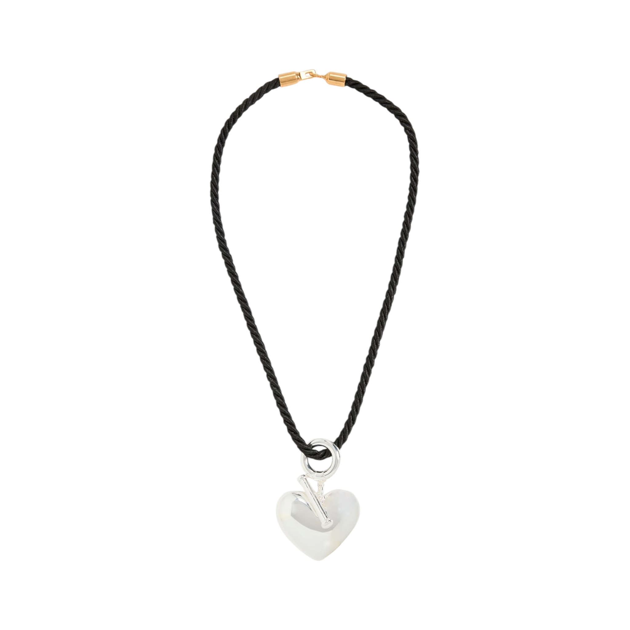 TIMELESS PEARLY Black Cord Necklace with Silver Heart Timeless Pearly