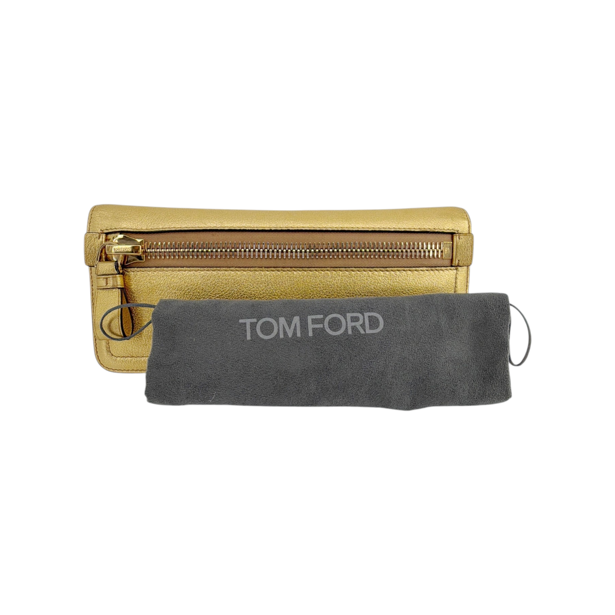 TOM FORD Jennifer Metallic Zip Clutch Bag Golden Tom Ford