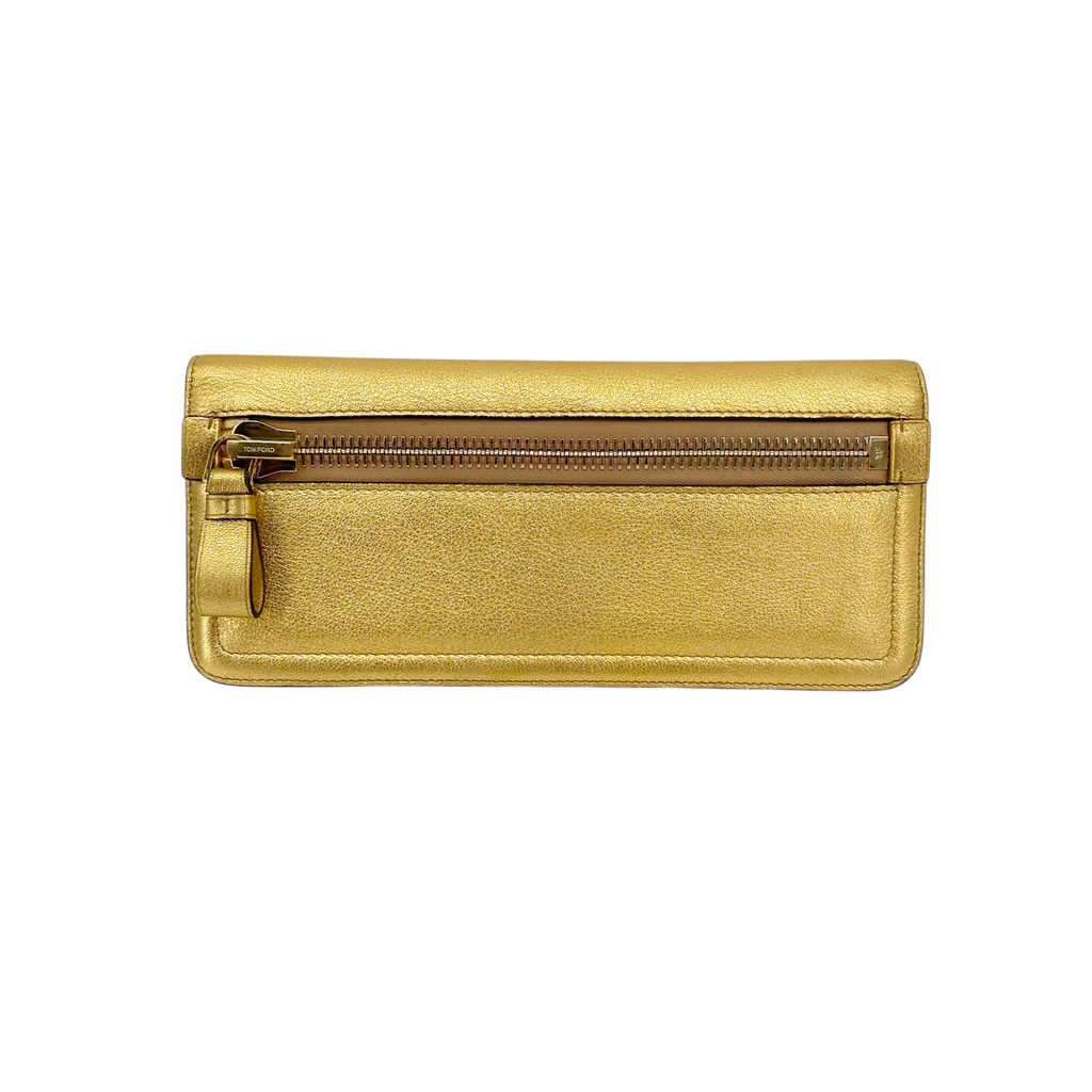 TOM FORD Jennifer Metallic Zip Clutch Bag Golden Tom Ford