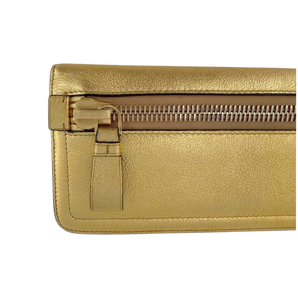 TOM FORD Jennifer Metallic Zip Clutch Bag Golden Tom Ford