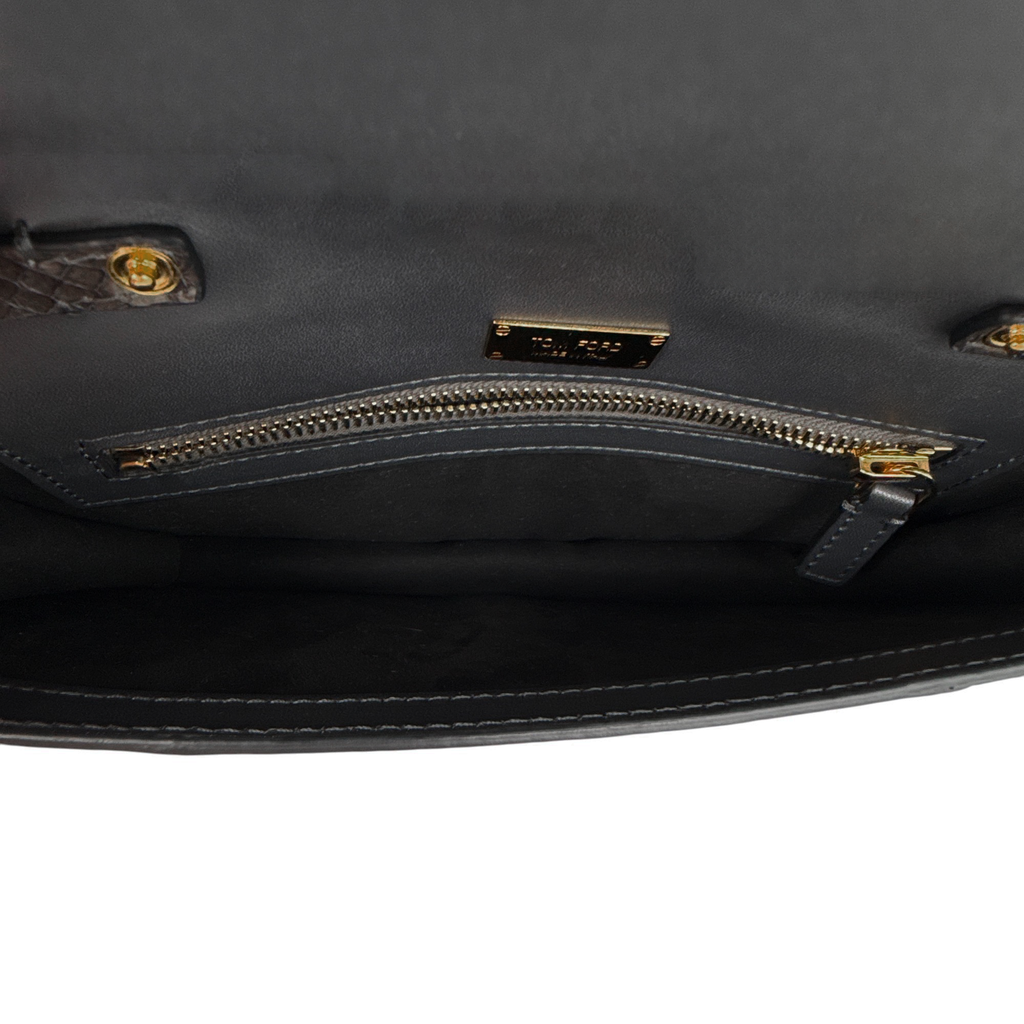 TOM FORD Jennifer Python Clutch Bag with Strap in Graphite Tom Ford