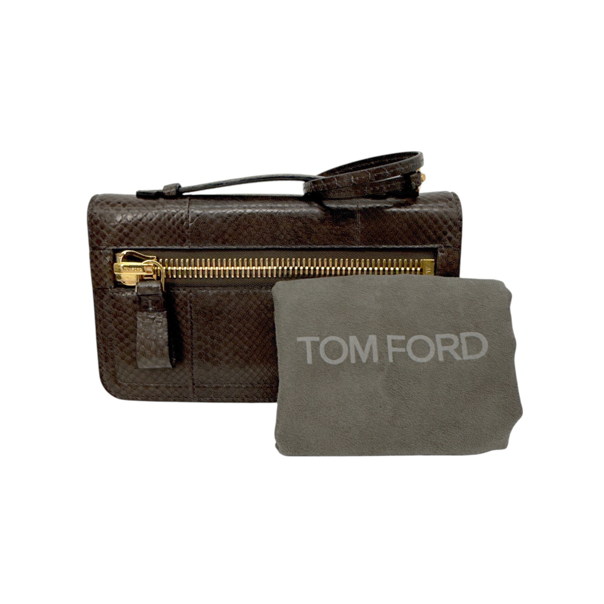 TOM FORD Jennifer Python Clutch Bag with Strap in Graphite Tom Ford
