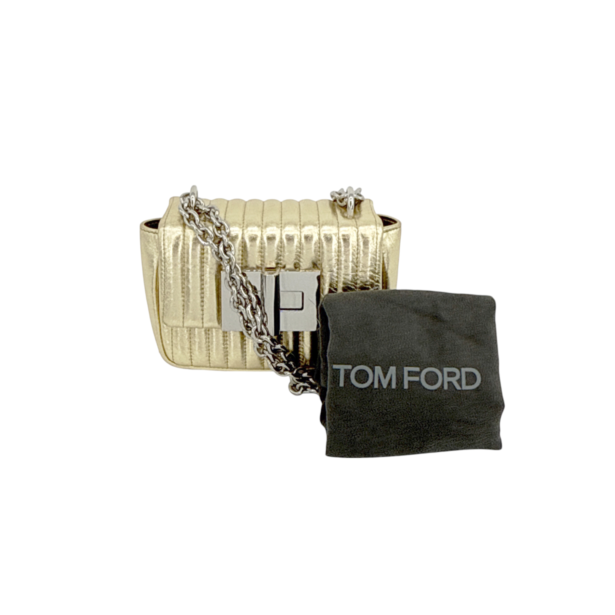 TOM FORD Natalia Mini Metallic Quilted Leather Bag In Pale Gold Tom Ford
