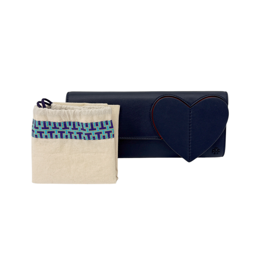 TORY BURCH Leather Heart Clutch in Tory Navy Tory Burch