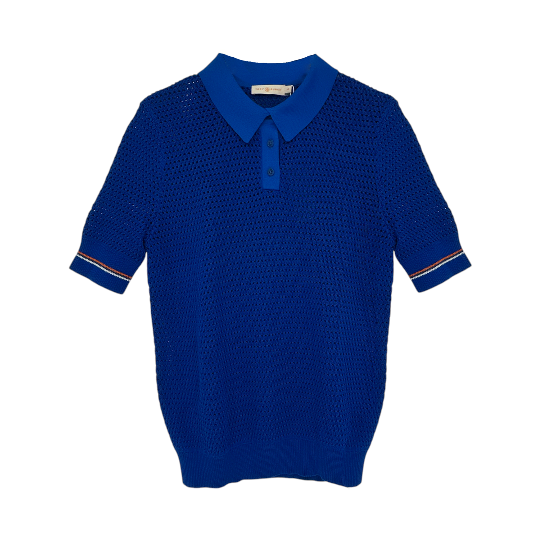 TORY BURCH Mesh Polo Sweater in Bondi Blue L Tory Burch