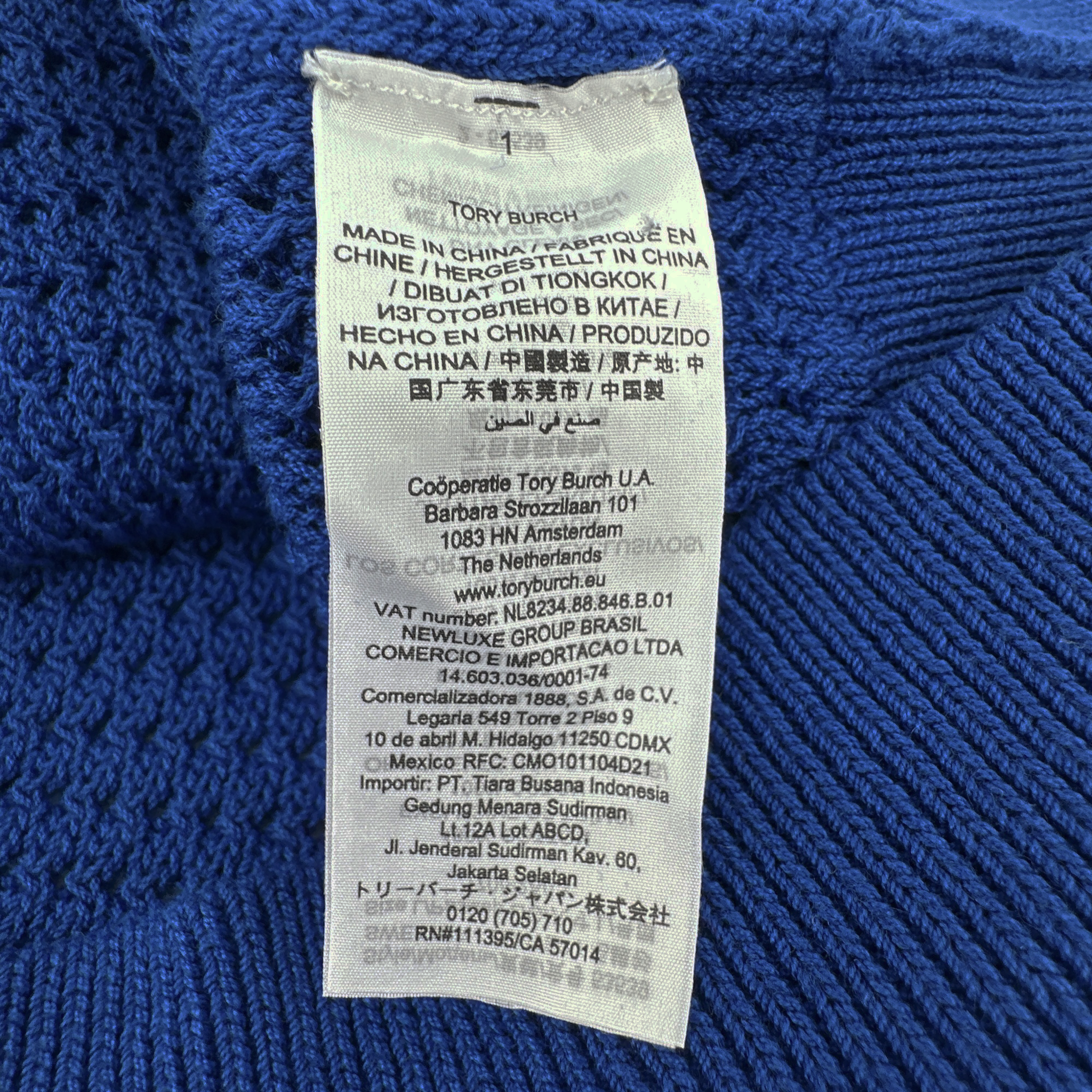 TORY BURCH Mesh Polo Sweater in Bondi Blue L Tory Burch