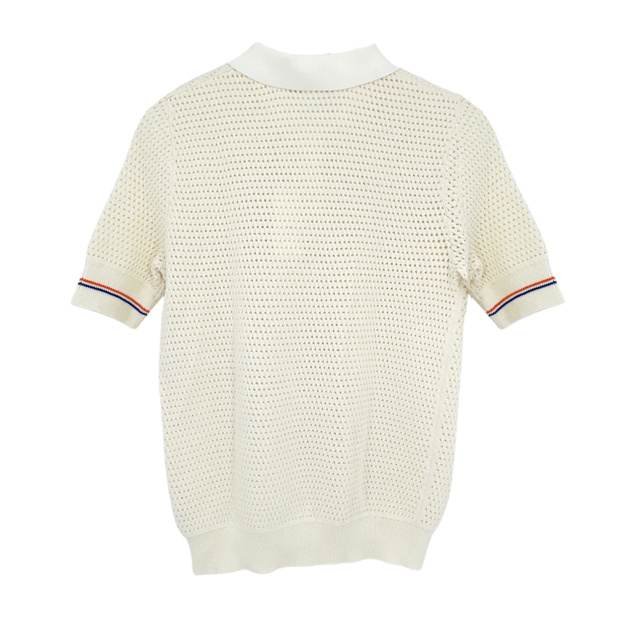 TORY BURCH Mesh Polo Sweater in White L Tory Burch