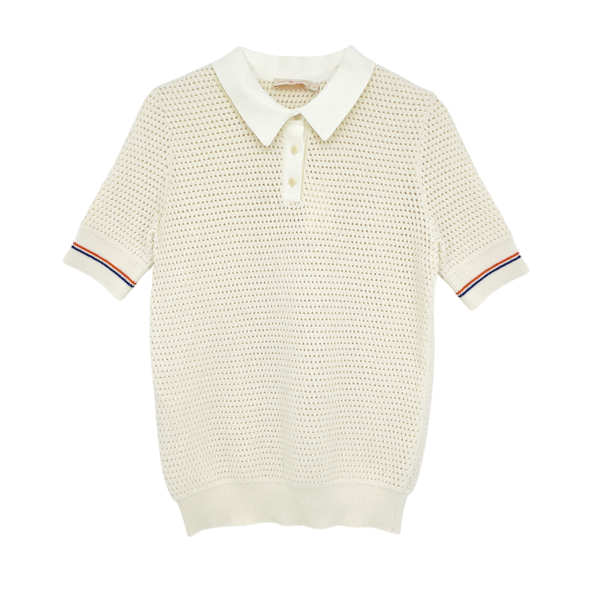 TORY BURCH Mesh Polo Sweater in White L Tory Burch