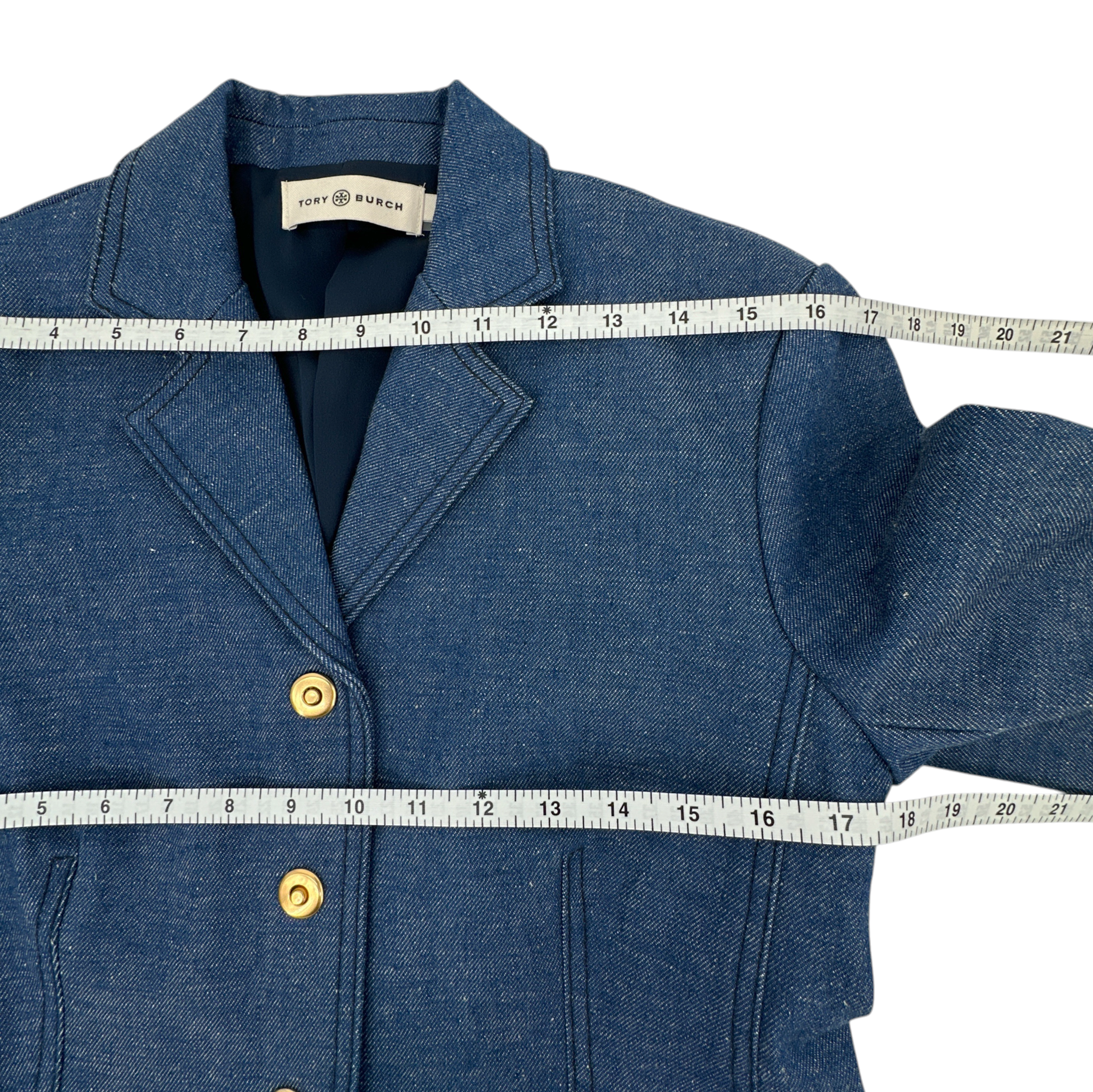TORY BURCH Raw Denim Blazer in Unwashed Rinse 4|S Tory Burch