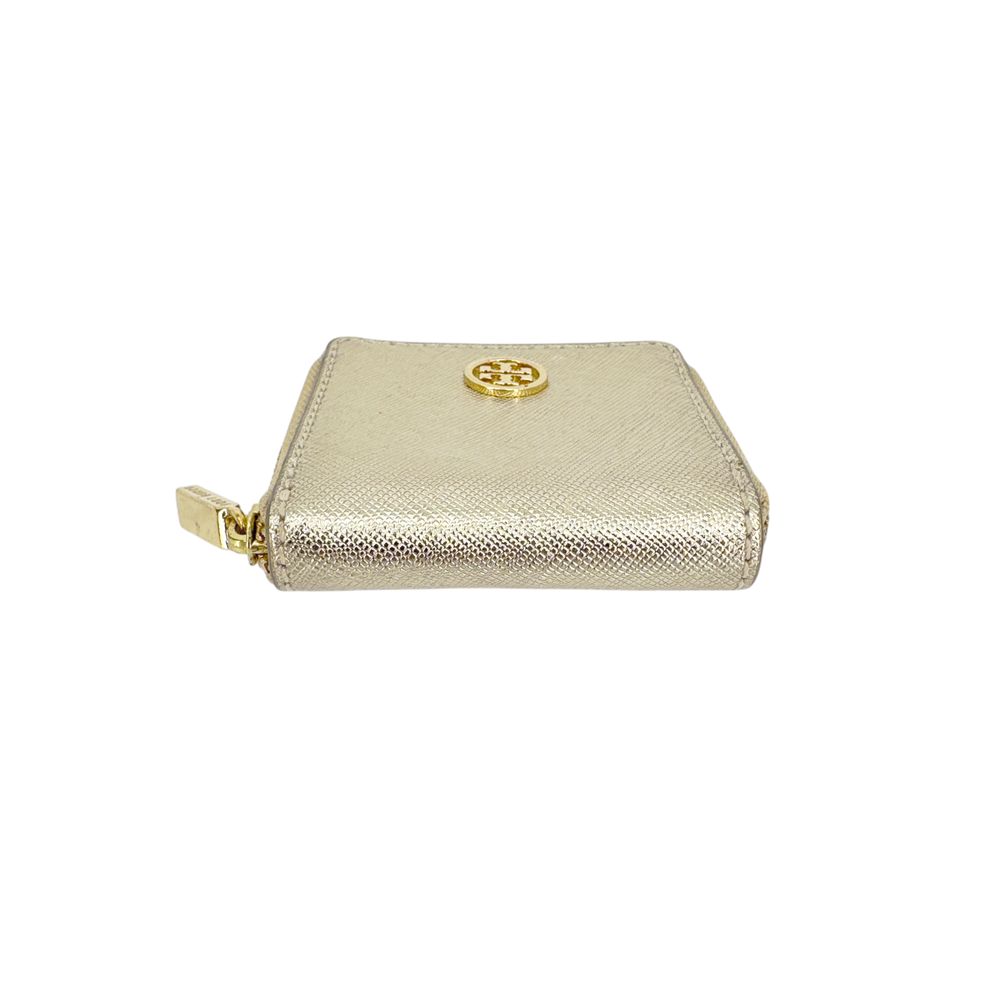 TORY BURCH Robinson Mini Zip Coin Case in Metallic Gold Tory Burch