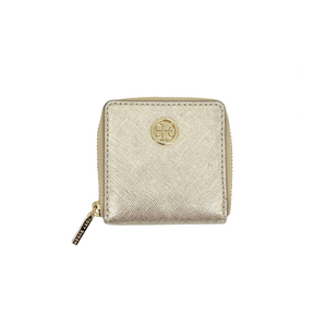TORY BURCH Robinson Mini Zip Coin Case in Metallic Gold