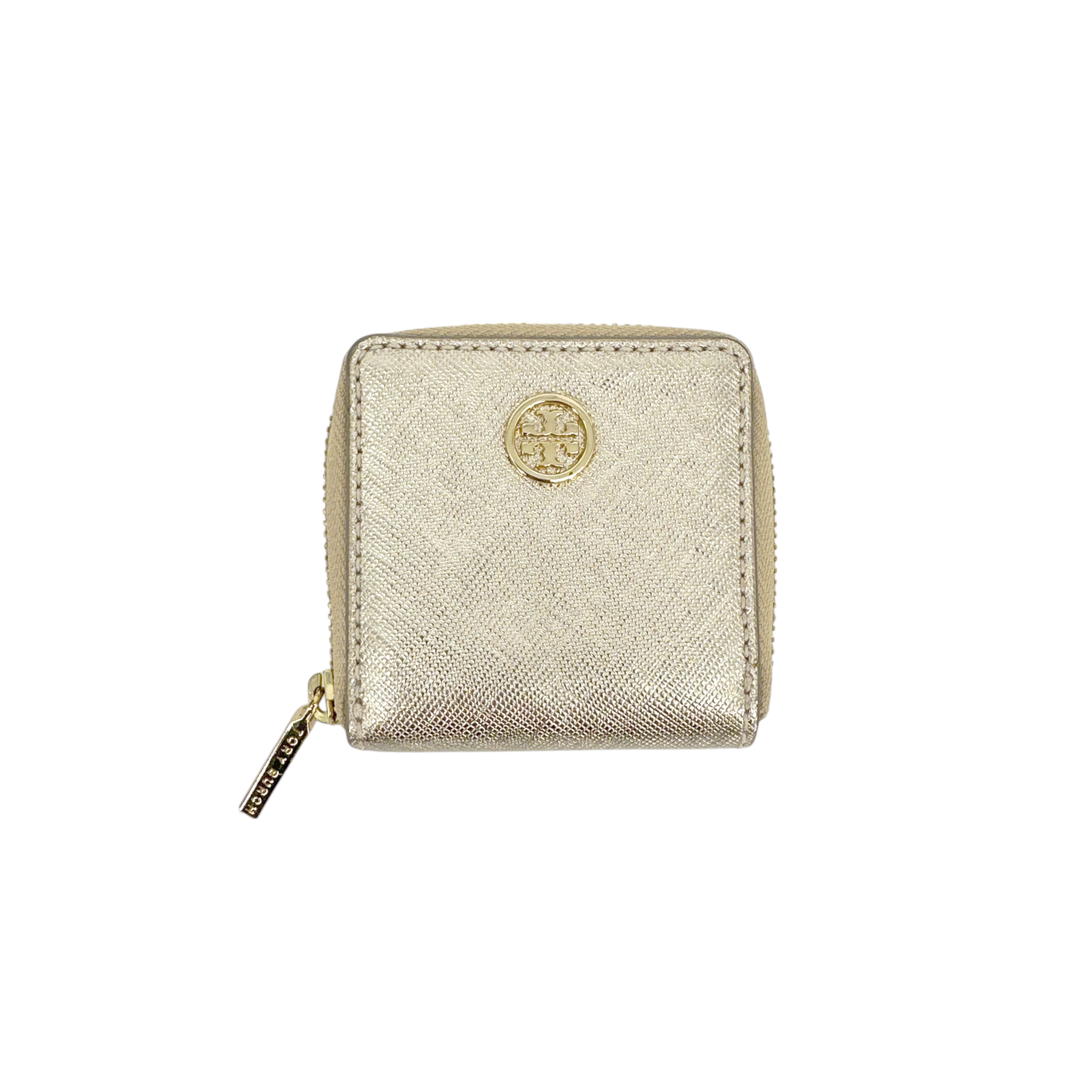 TORY BURCH Robinson Mini Zip Coin Case in Metallic Gold Tory Burch