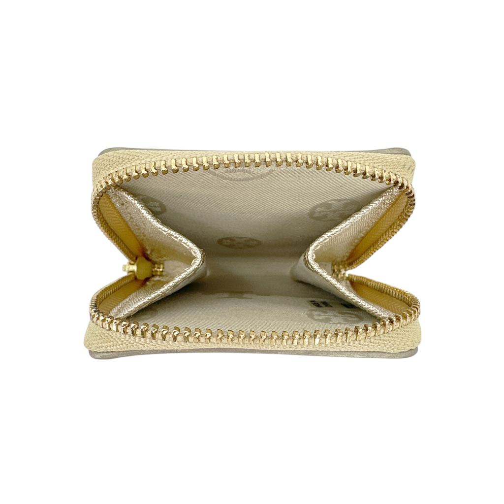 TORY BURCH Robinson Mini Zip Coin Case in Metallic Gold Tory Burch