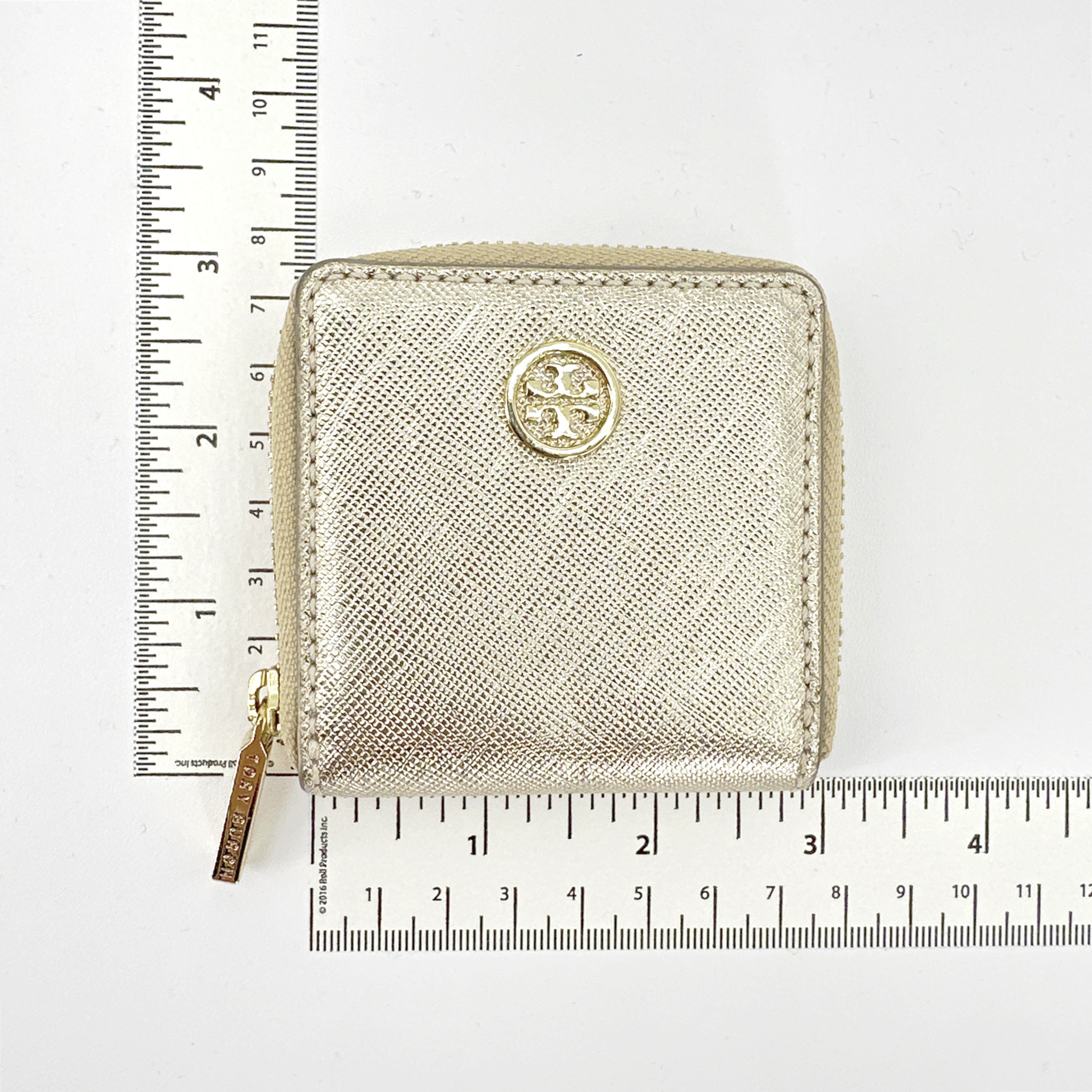 TORY BURCH Robinson Mini Zip Coin Case in Metallic Gold Tory Burch