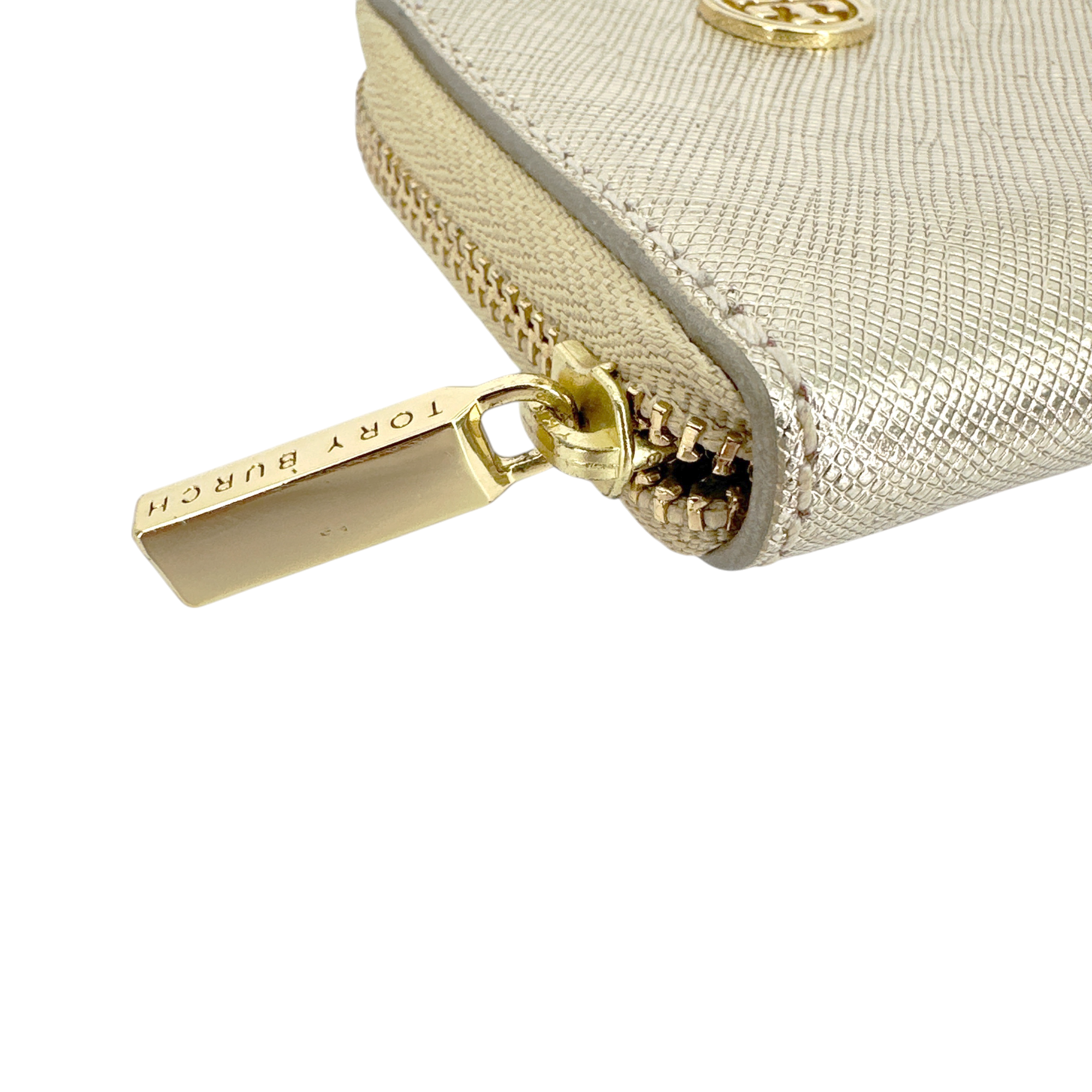 TORY BURCH Robinson Mini Zip Coin Case in Metallic Gold Tory Burch