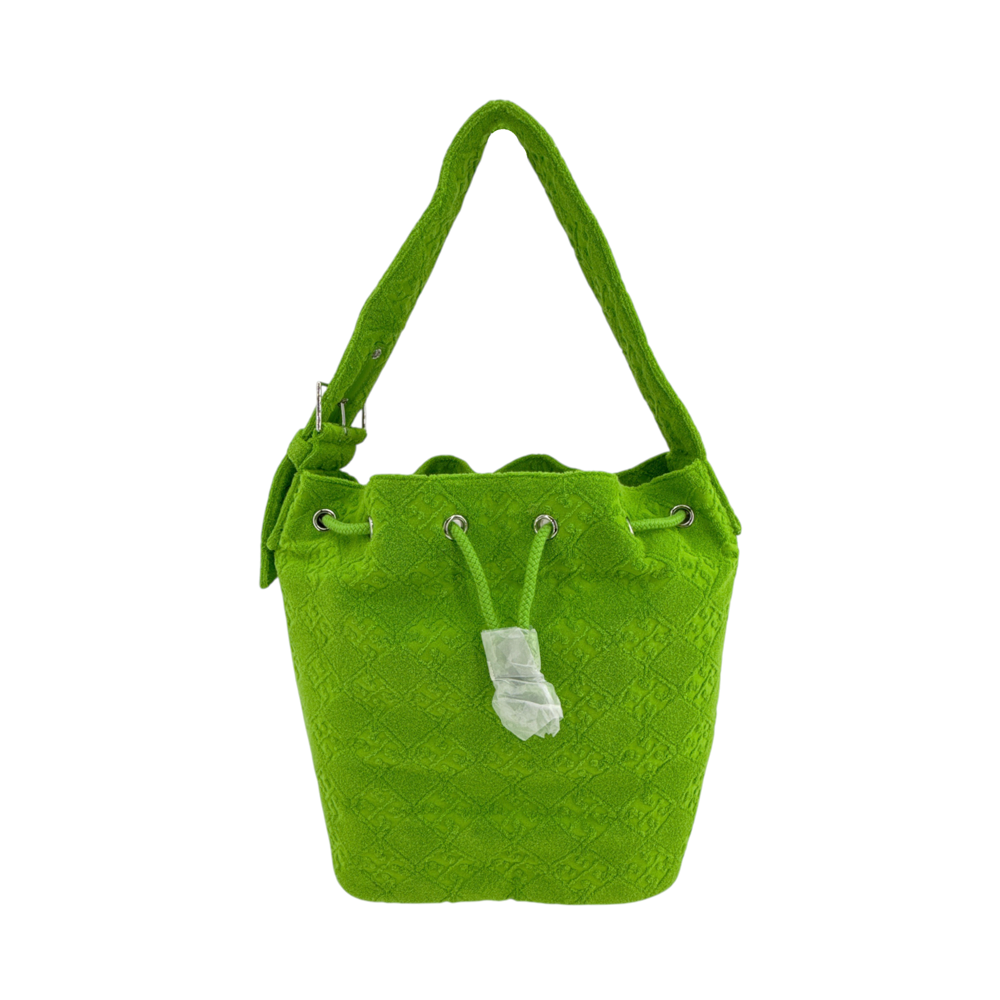TORY BURCH T Monogram Oversized Bucket Bag in Terry Cloth Monster Green Tory Burch