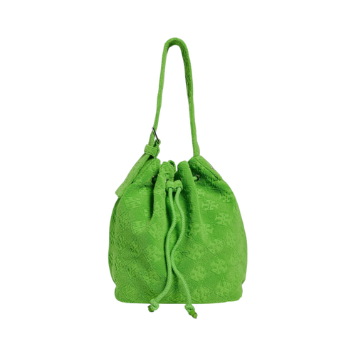 TORY BURCH T Monogram Oversized Bucket Bag in Terry Cloth Monster Green Tory Burch