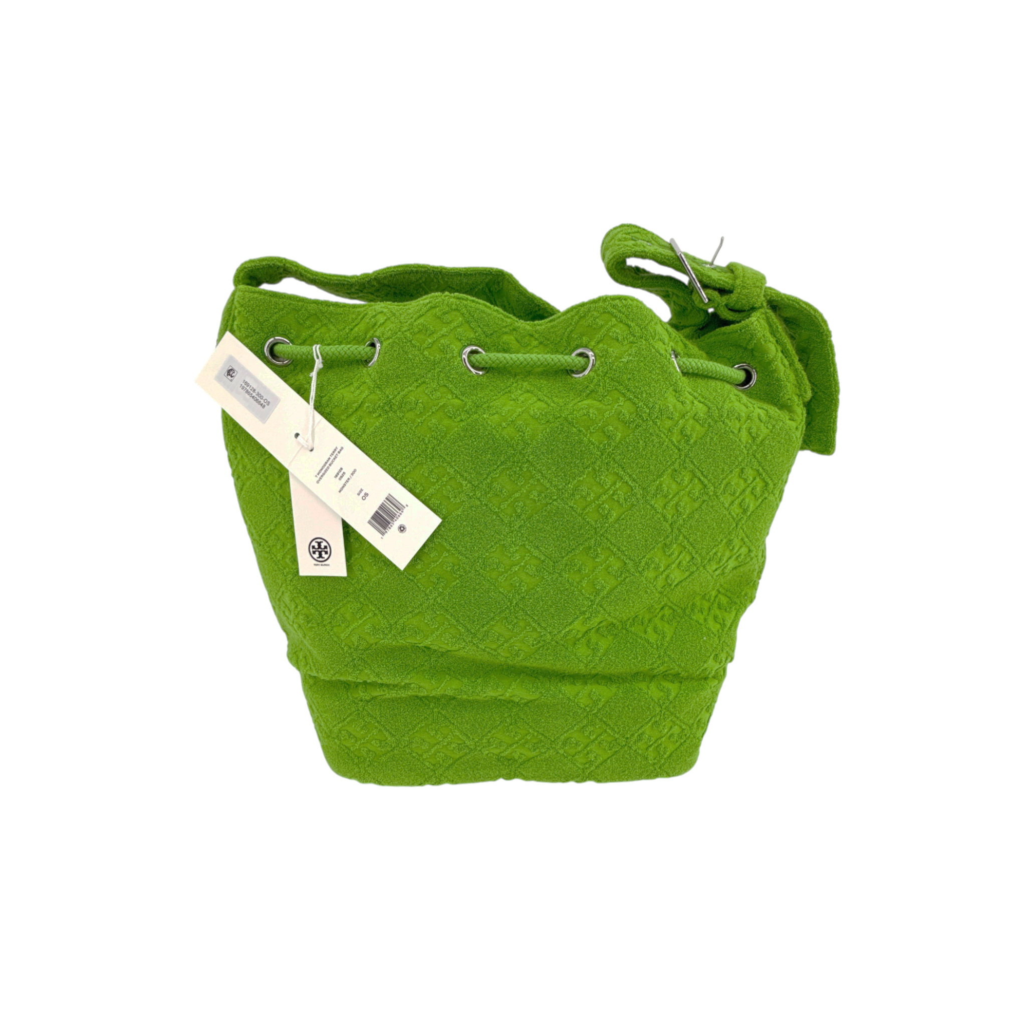 TORY BURCH T Monogram Oversized Bucket Bag in Terry Cloth Monster Green Tory Burch