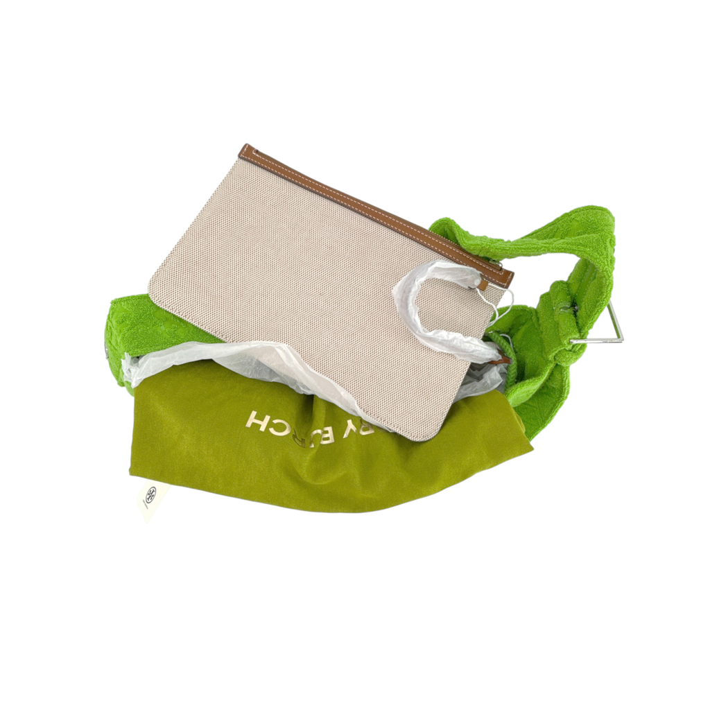 TORY BURCH T Monogram Oversized Bucket Bag in Terry Cloth Monster Green Tory Burch